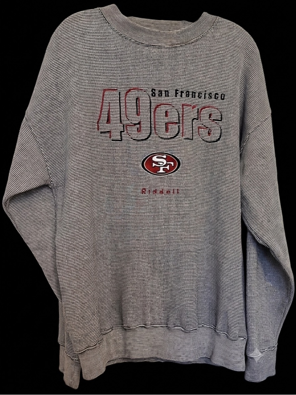 Vintage Riddell 49ers Sweatshirt Mens L Grey Houndstooth Embroidered NFL Merch